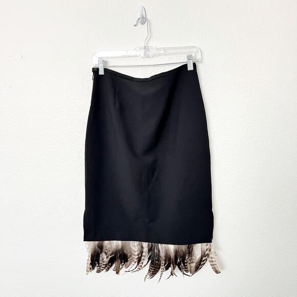 [Vintage] 90's Express Size Small S Black Pencil Skirt Feathers Hem NWT - Picture 1 of 9